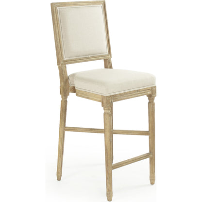 Louis Bar Chair by Zentique in natural linen and limed gray oak. Made from limed grey oak in a cottage & farmhouse style.