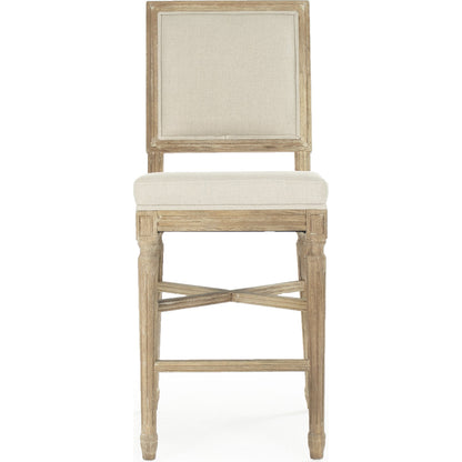 Louis Counter Chair by Zentique in natural linen and limed gray oak. Made from limed grey oak in a cottage & farmhouse style.