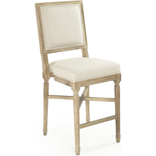 Louis Counter Chair by Zentique in natural linen and limed gray oak. Made from limed grey oak in a cottage & farmhouse style.