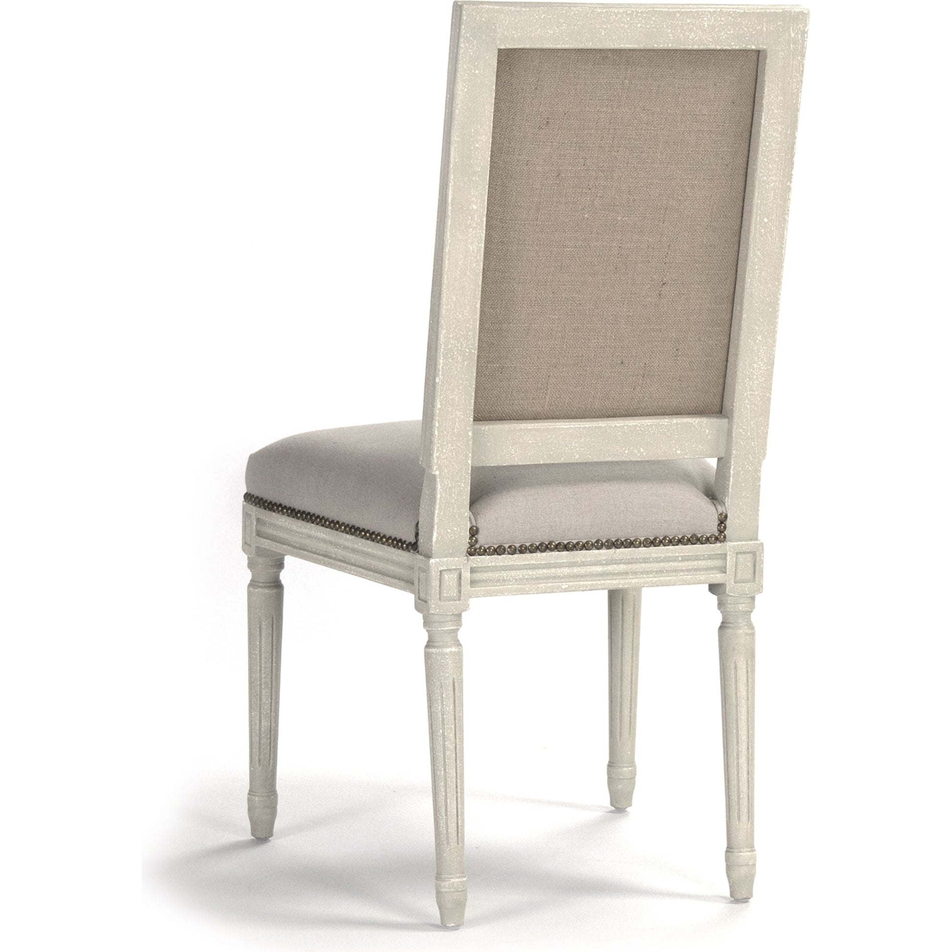 Louis Cane Back Side Chair by Zentique in natural linen, burlap and distressed ivory oak. Made from distressed ivory birch in a modern style.