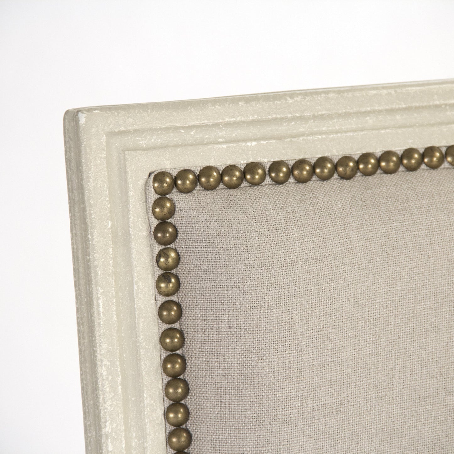 004 S-337606 | Closeup | Louis Cane Back Side Chair by Zentique in natural linen, burlap and distressed ivory oak. Made from distressed ivory birch in a modern style.