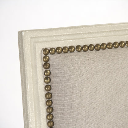 Louis Cane Back Side Chair by Zentique in natural linen, burlap and distressed ivory oak. Made from distressed ivory birch in a modern style.