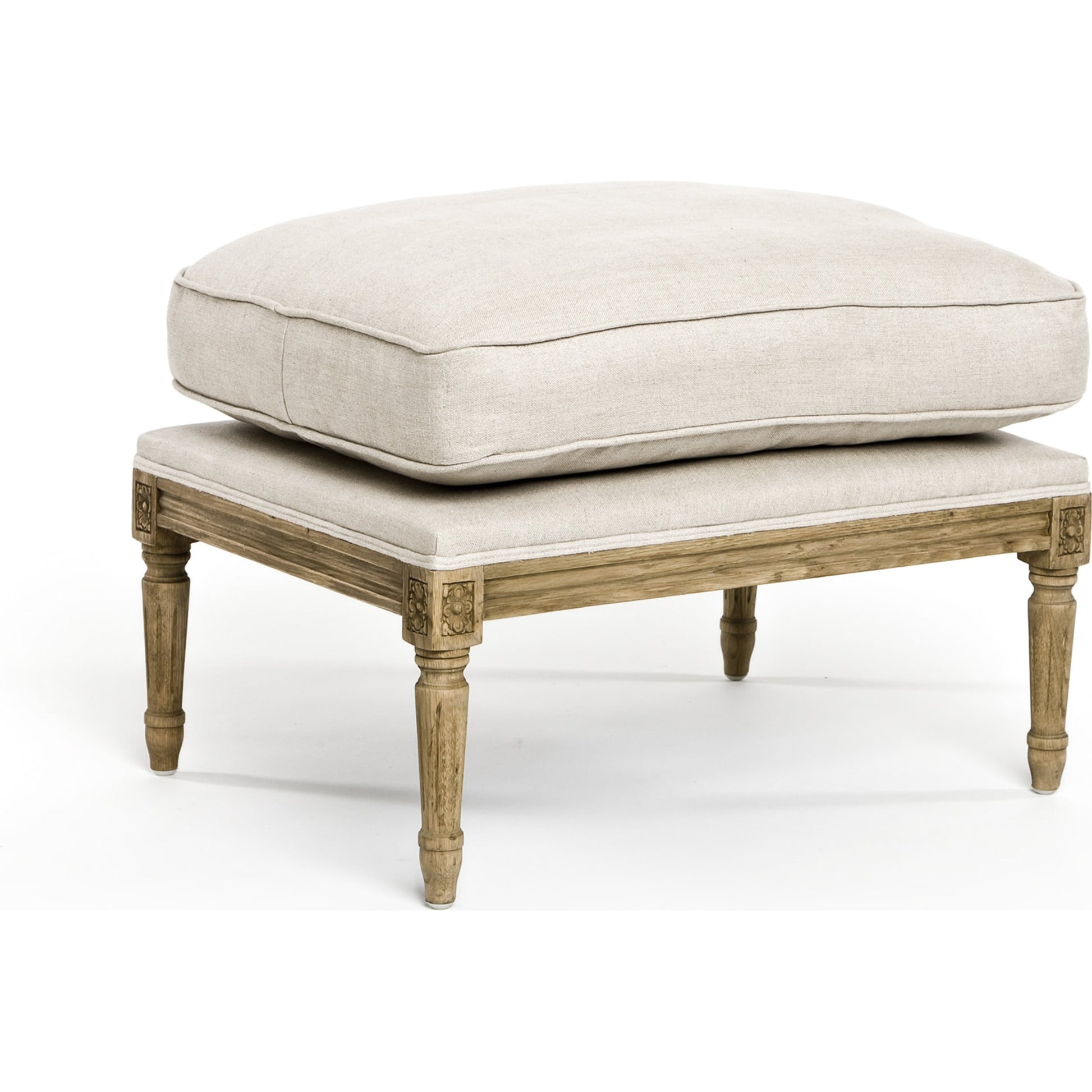Louis Ottoman by Zentique. Made from limed grey oak in a traditional style.