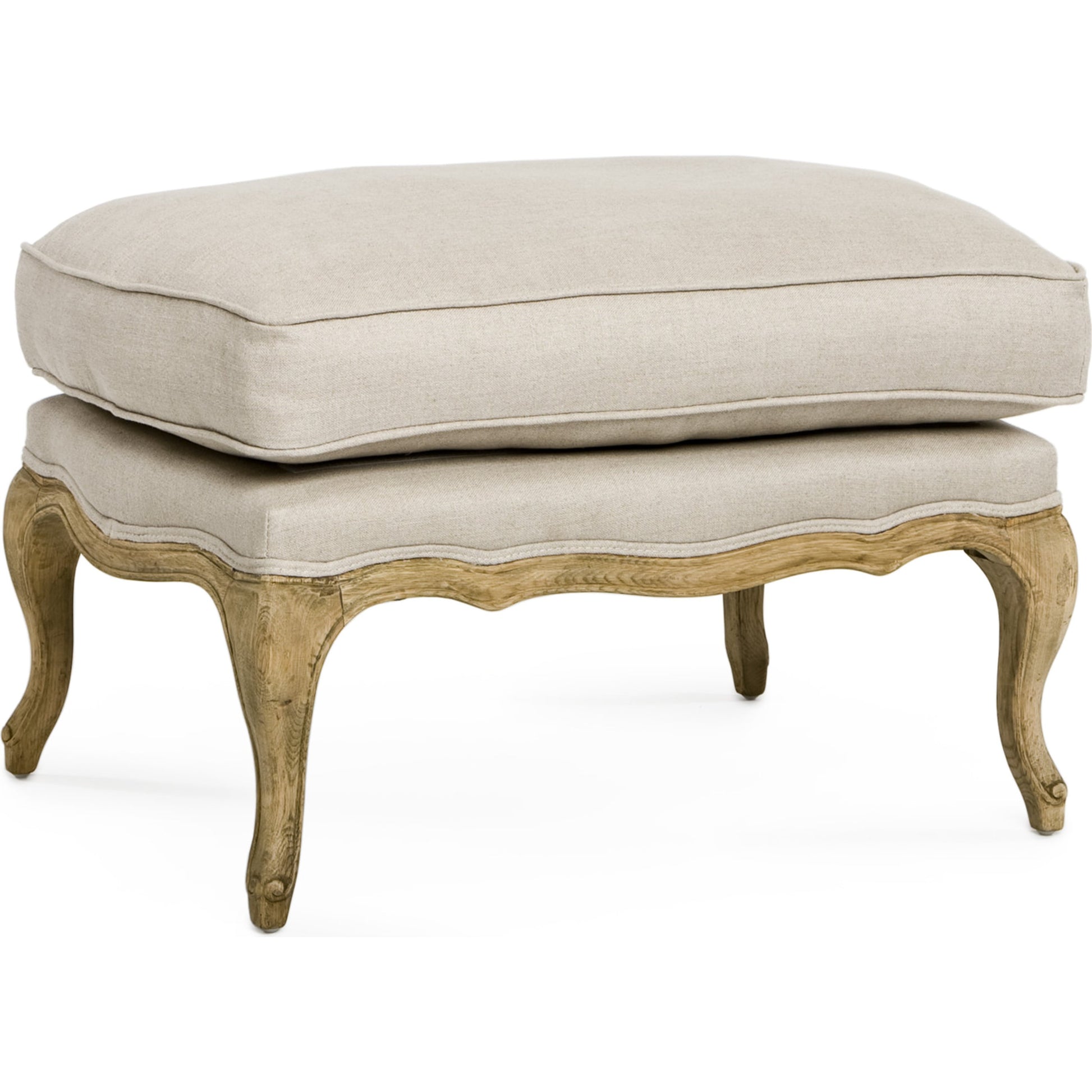 Bastille Ottoman by Zentique in natural linen and natural oak. Made from natural oak in a cottage & farmhouse style.