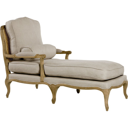 Bastille Chaise Lounge by Zentique in natural oak, natural linen and oak. Made from oak in a cottage & farmhouse style.