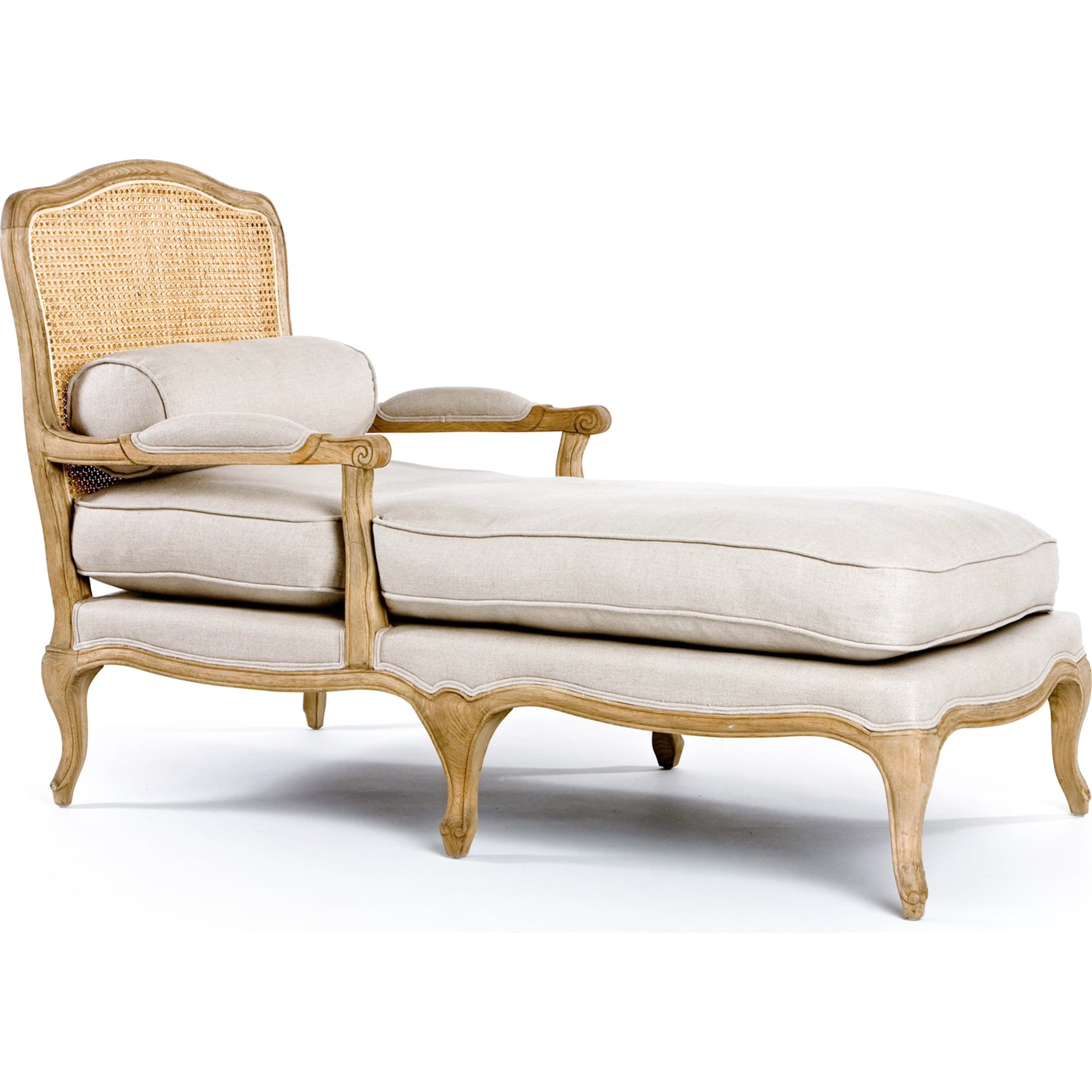 Bastille Chaise Lounge by Zentique in natural oak, natural linen and oak. Made from oak in a cottage & farmhouse style.