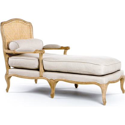 Bastille Chaise Lounge by Zentique in natural oak, natural linen and oak. Made from oak in a cottage & farmhouse style.