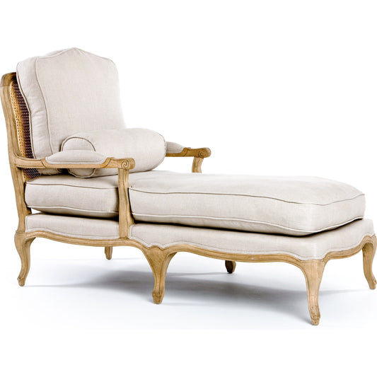 Bastille Chaise Lounge by Zentique in natural oak, natural linen and oak. Made from oak in a cottage & farmhouse style.