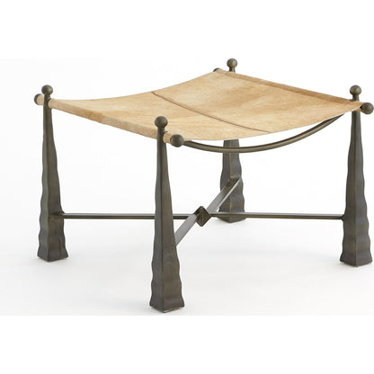 Cognac Ottoman by Global Views. Made from metal, cowhide in a rustic style.