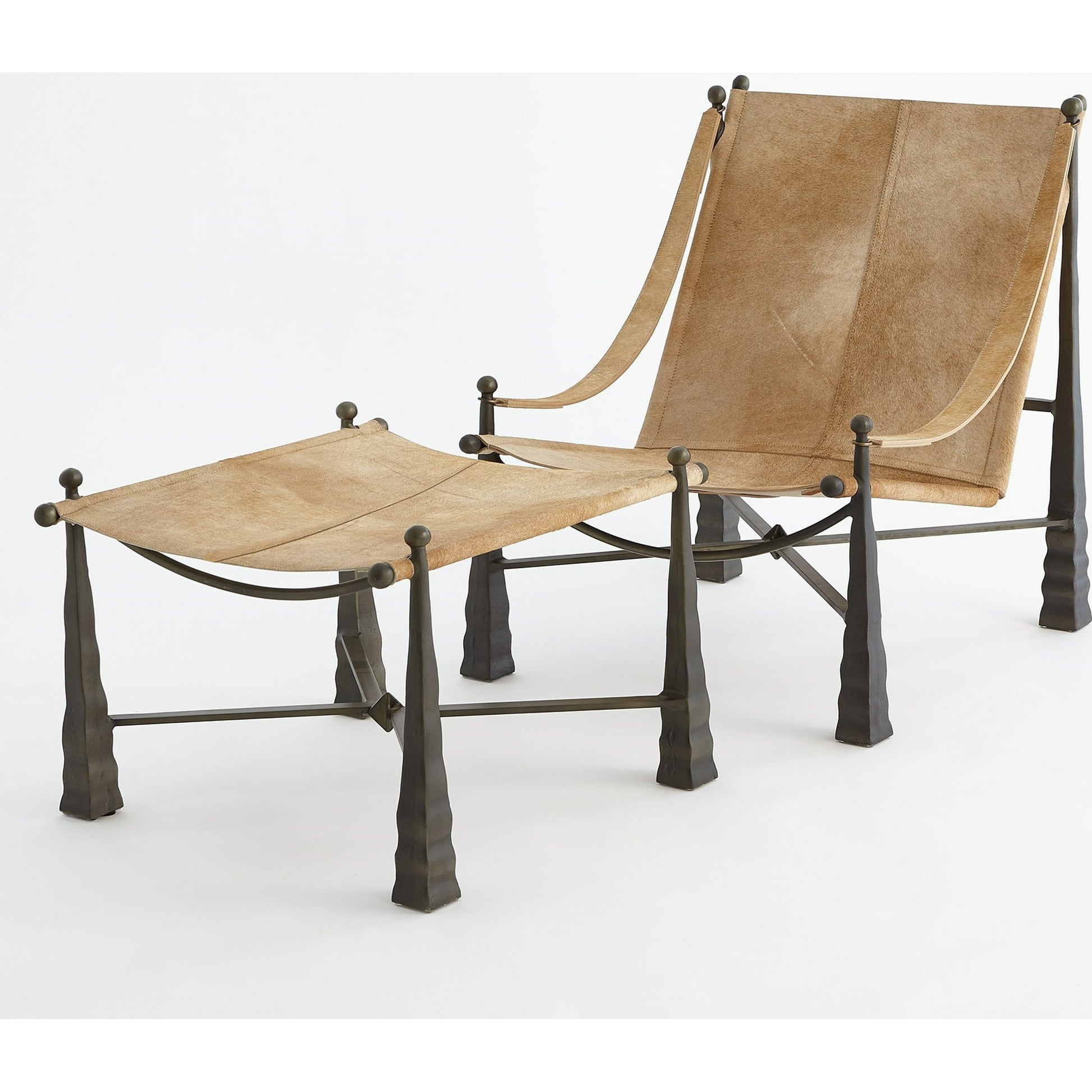 Cognac Ottoman by Global Views. Made from metal, cowhide in a rustic style.