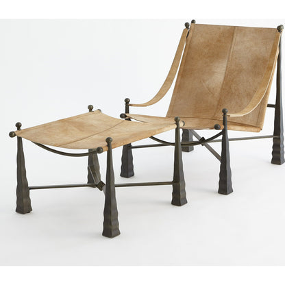 Cognac Ottoman by Global Views. Made from metal, cowhide in a rustic style.