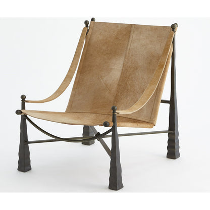 Cognac Chair by Global Views. Made from metal, cowhide in a rustic style.