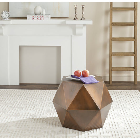 Astrid Faceted Side Table by Safavieh in copper. Made from 90% iron, 10% wood in a eclectic & global style.