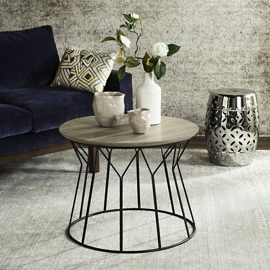 Alcott End Table by Safavieh in light gray, black. Made from mdf with ash veneer, metal in a modern style.