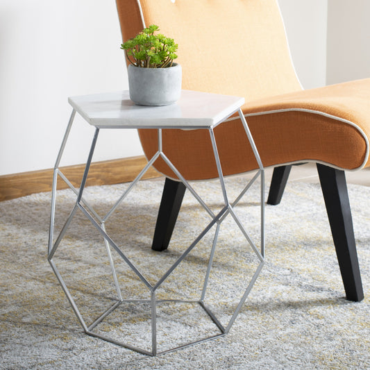 Abella Pentagon Accent Table by Safavieh in copper, black. Made from metal in a modern style.