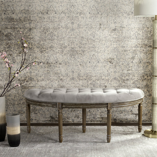 Abilene Semi Circle Bench by Safavieh. Made from rubberwood, linen, foam in a traditional style.