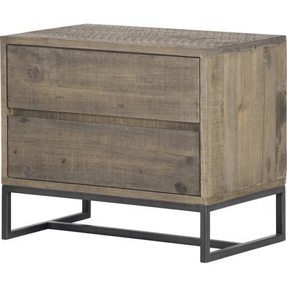 Elena Nightstand by Moe's Home Collection in light brown and nc lacquer (matt). Made from solid pine wood, metal base in a modern style.