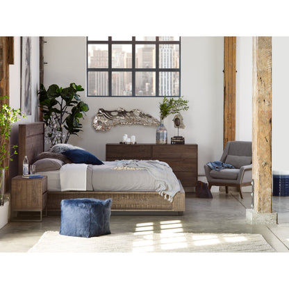 Elena Nightstand by Moe's Home Collection in light brown and nc lacquer (matt). Made from solid pine wood, metal base in a modern style.