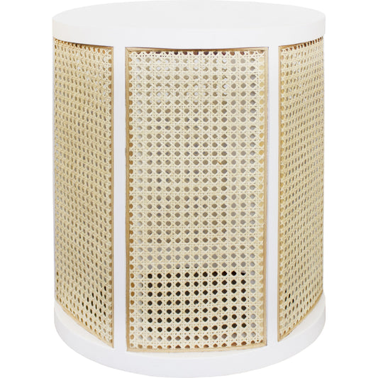 Freya Side Table by Worlds Away in white. Made from hardwood solids, mdf, caning in a cottage & farmhouse style.