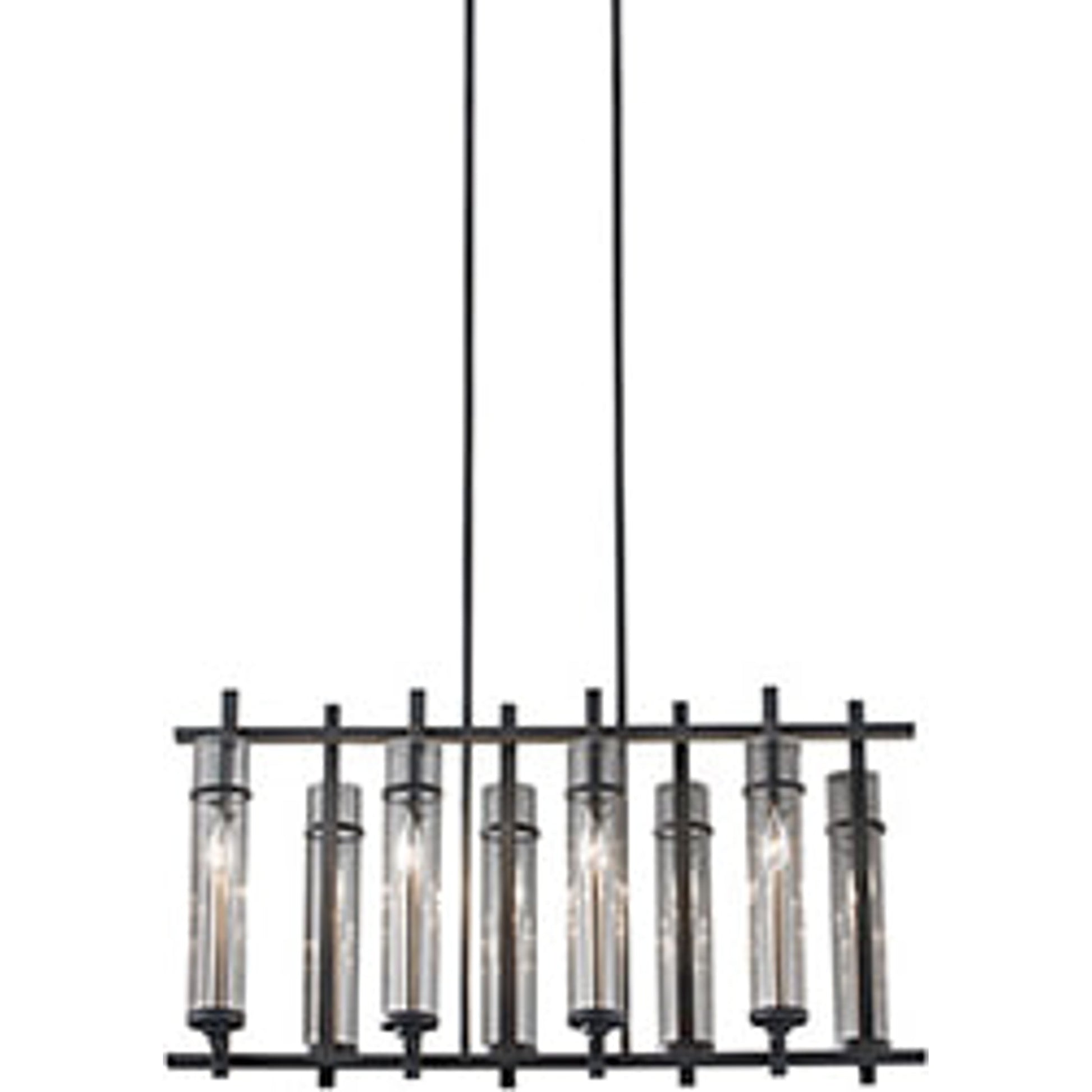 Ethan Island Chandelier by Generation Lighting in antique forged iron, brushed steel. Made from steel in a modern style.