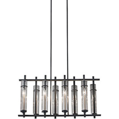 Ethan Island Chandelier by Generation Lighting in antique forged iron, brushed steel. Made from steel in a modern style.