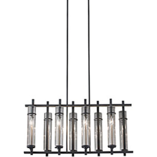 Ethan Island Chandelier by Generation Lighting in antique forged iron, brushed steel. Made from steel in a modern style.