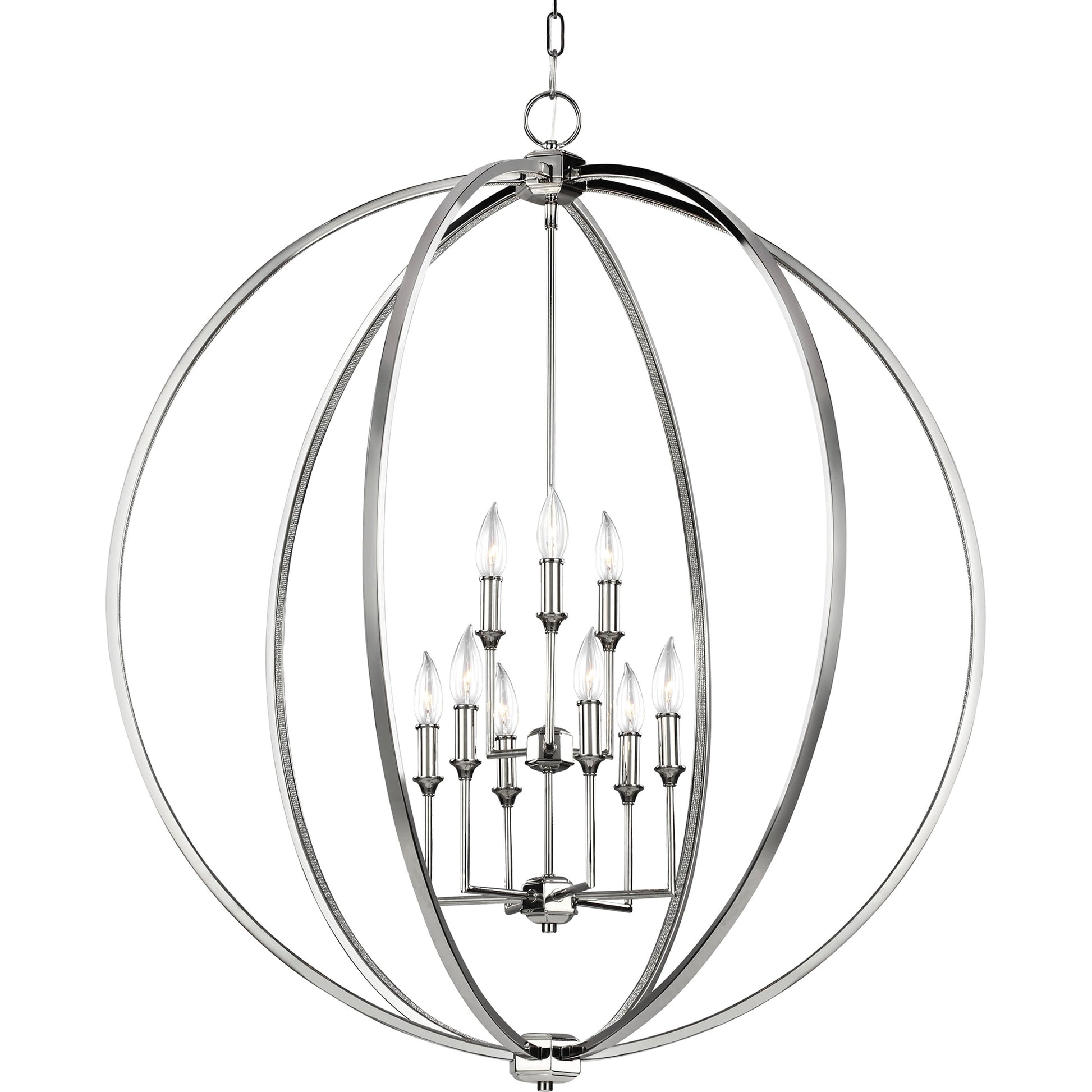 Corinne Chandelier by Generation Lighting in polished nickel. Made from steel in a modern style.