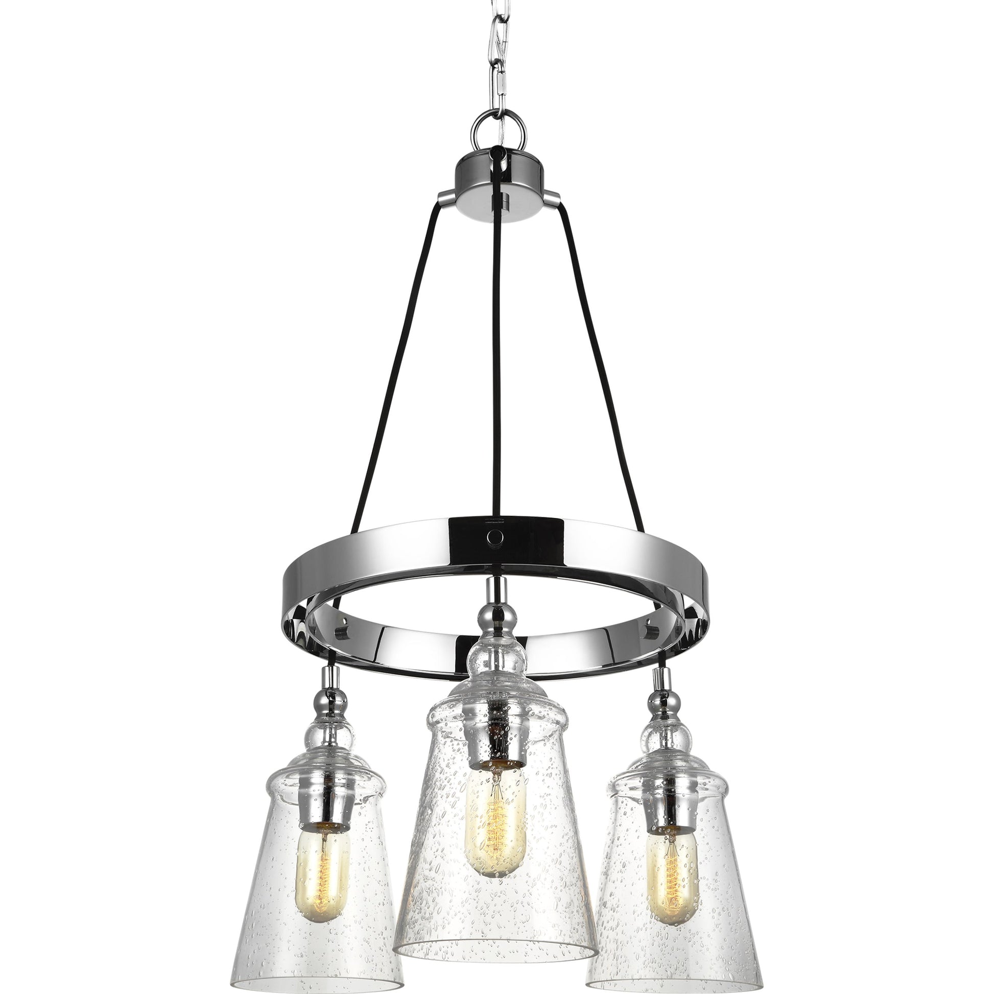 Loras Chandelier by Generation Lighting in dark weathered iron. Made from steel in a modern style.