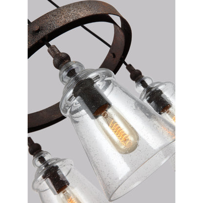 Loras Chandelier by Generation Lighting in dark weathered iron. Made from steel in a modern style.