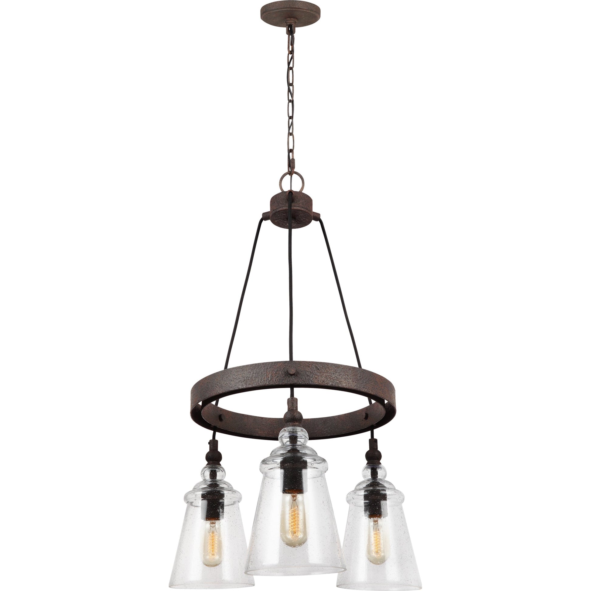 Loras Chandelier by Generation Lighting in dark weathered iron. Made from steel in a modern style.