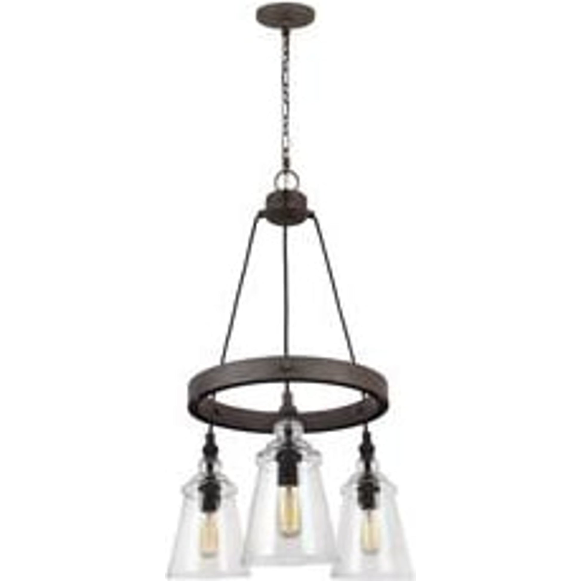 Loras Chandelier by Generation Lighting in dark weathered iron. Made from steel in a modern style.
