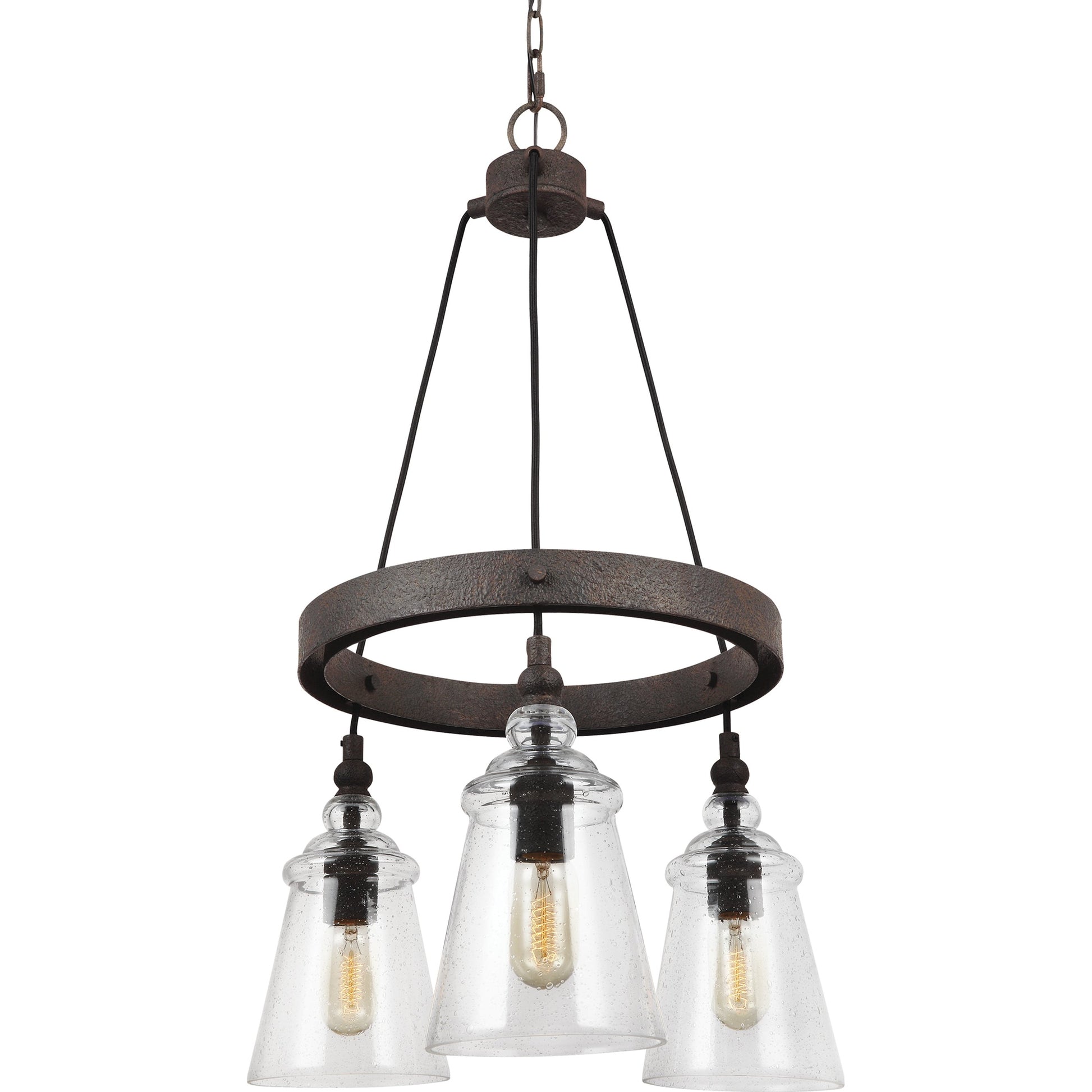 Loras Chandelier by Generation Lighting in dark weathered iron. Made from steel in a modern style.
