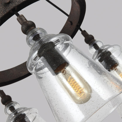 Loras Chandelier by Generation Lighting in dark weathered iron. Made from steel in a modern style.
