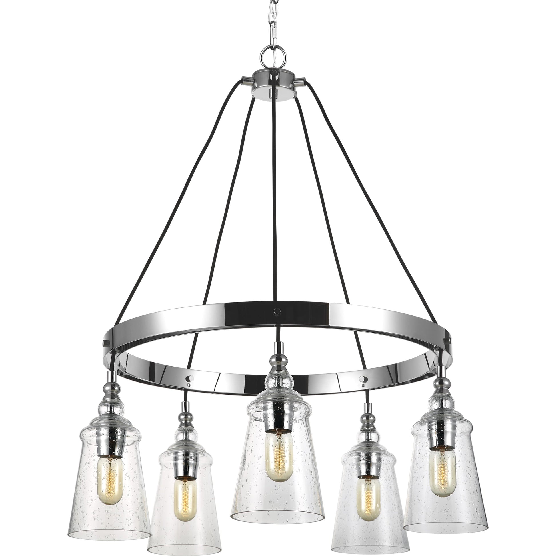 Loras Chandelier by Generation Lighting in dark weathered iron. Made from steel in a modern style.