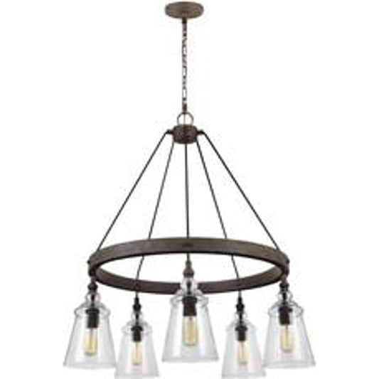 Loras Chandelier by Generation Lighting in dark weathered iron. Made from steel in a modern style.