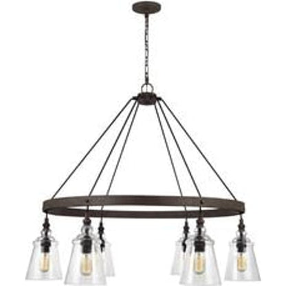 Loras Chandelier by Generation Lighting in dark weathered iron. Made from steel in a modern style.