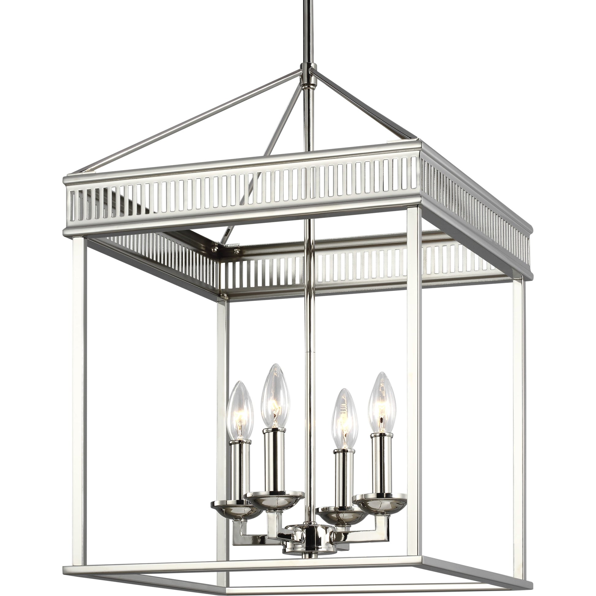 Woodruff Chandelier by Generation Lighting in polished nickel. Made from steel in a traditional style.