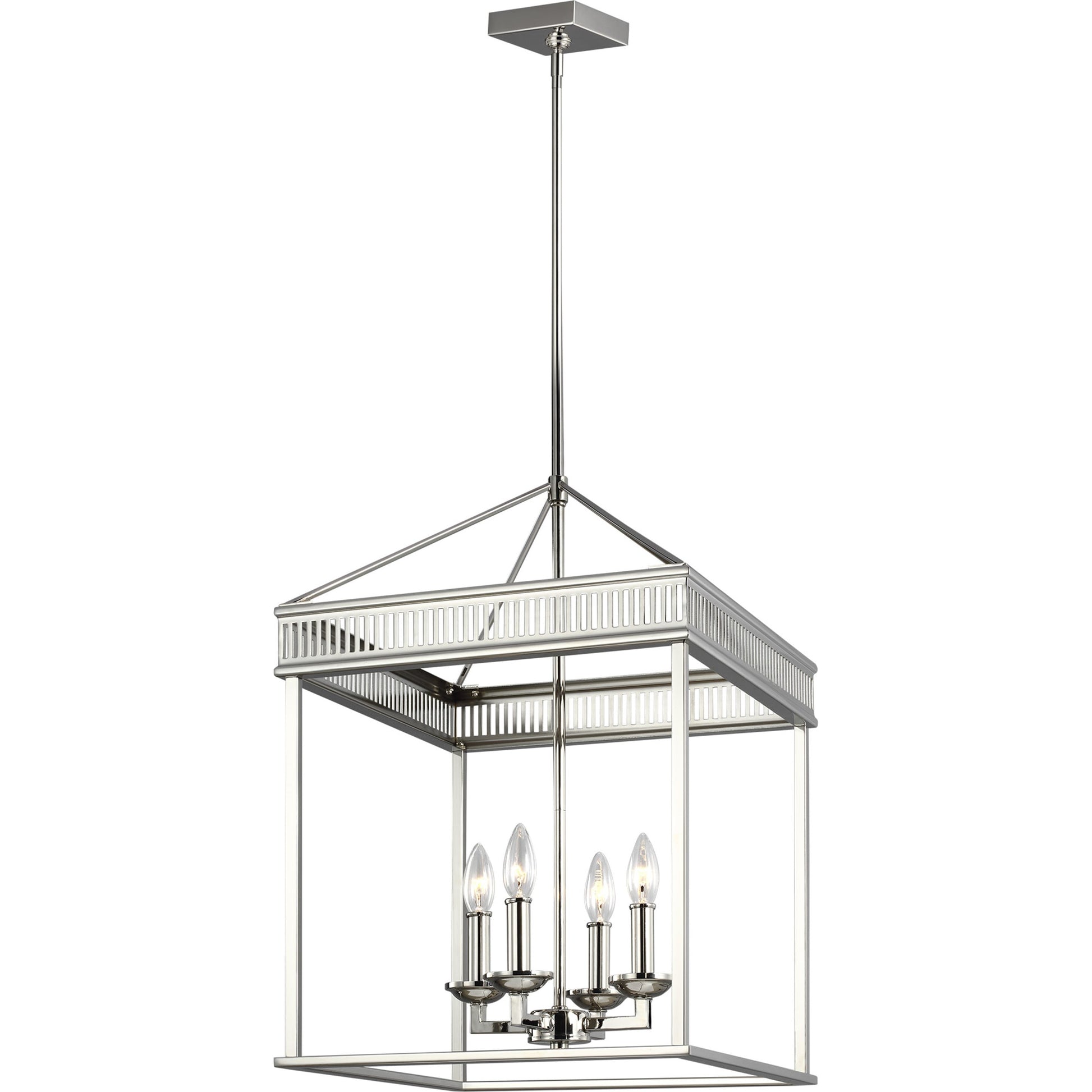 Woodruff Chandelier by Generation Lighting in polished nickel. Made from steel in a traditional style.