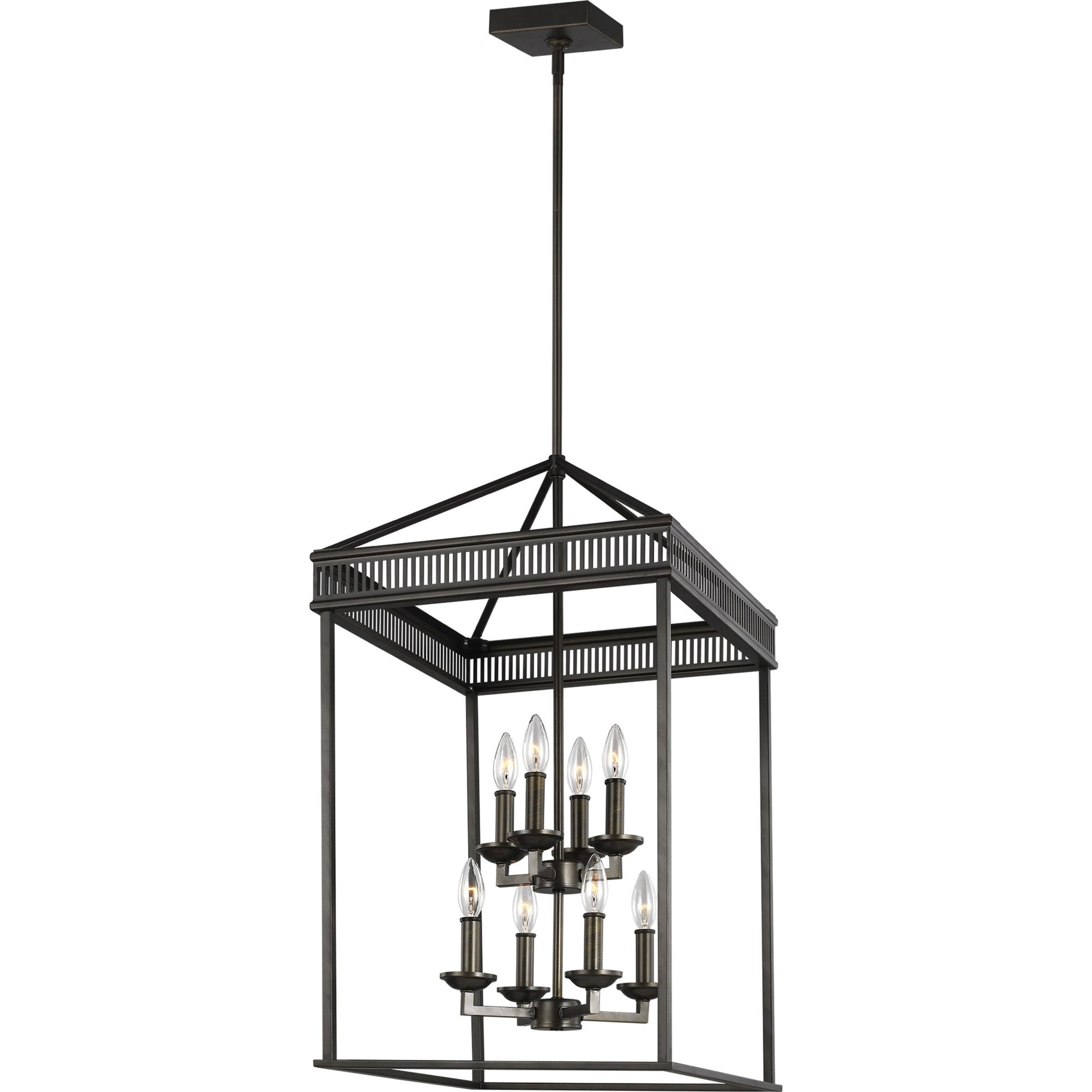 Woodruff Chandelier by Generation Lighting in polished nickel. Made from steel in a traditional style.
