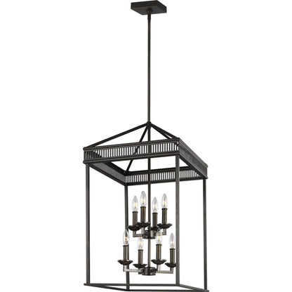 Woodruff Chandelier by Generation Lighting in polished nickel. Made from steel in a traditional style.
