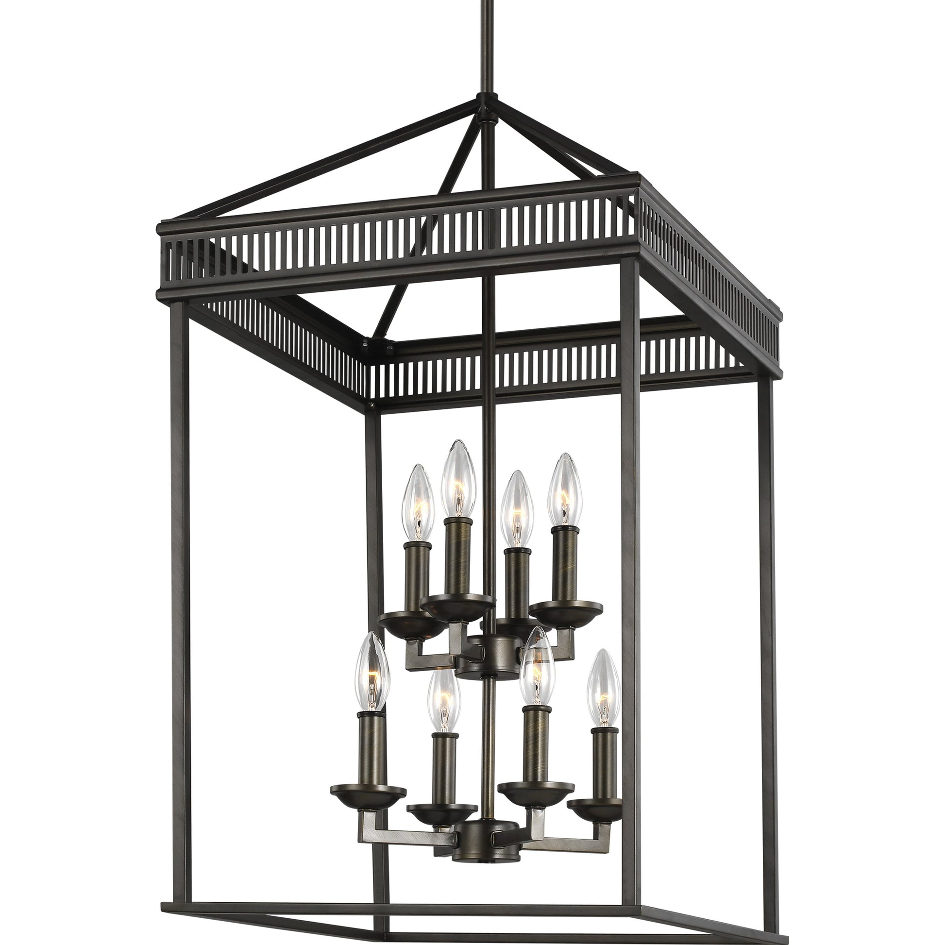 Woodruff Chandelier by Generation Lighting in polished nickel. Made from steel in a traditional style.