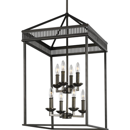 Woodruff Chandelier by Generation Lighting in polished nickel. Made from steel in a traditional style.