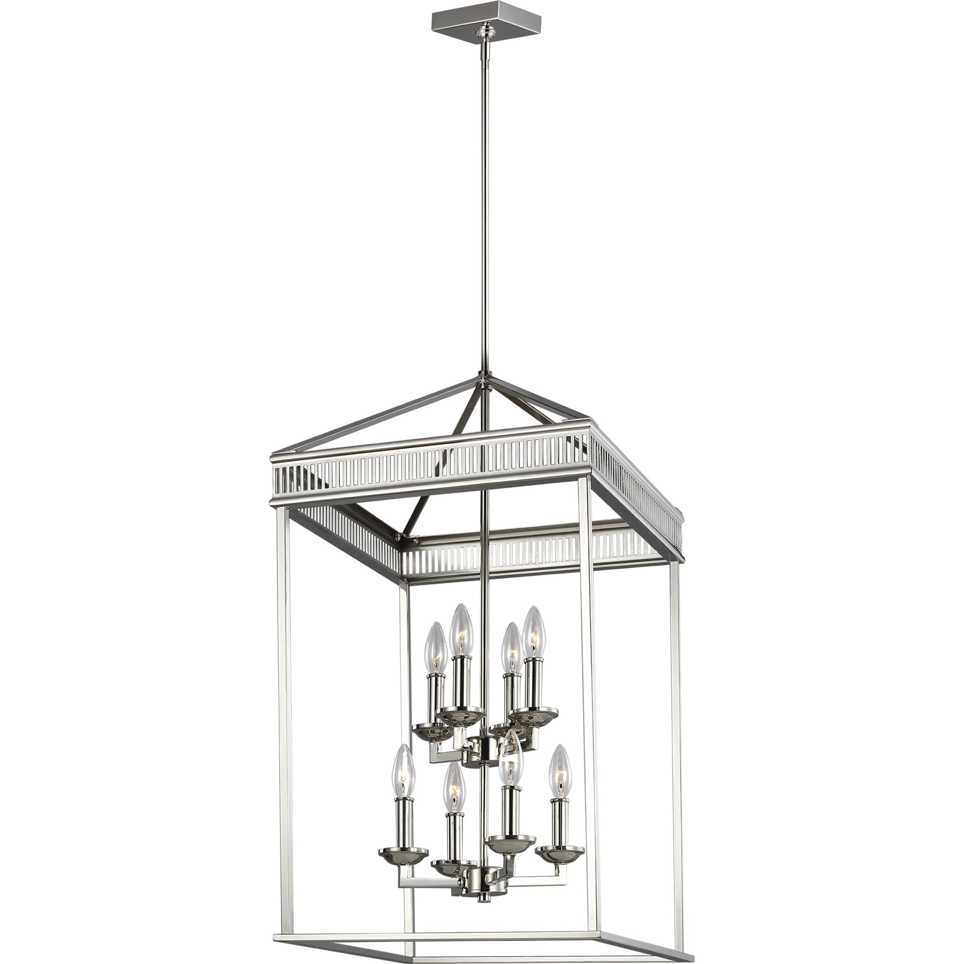 Woodruff Chandelier by Generation Lighting in polished nickel. Made from steel in a traditional style.