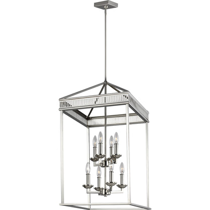 Woodruff Chandelier by Generation Lighting in polished nickel. Made from steel in a traditional style.