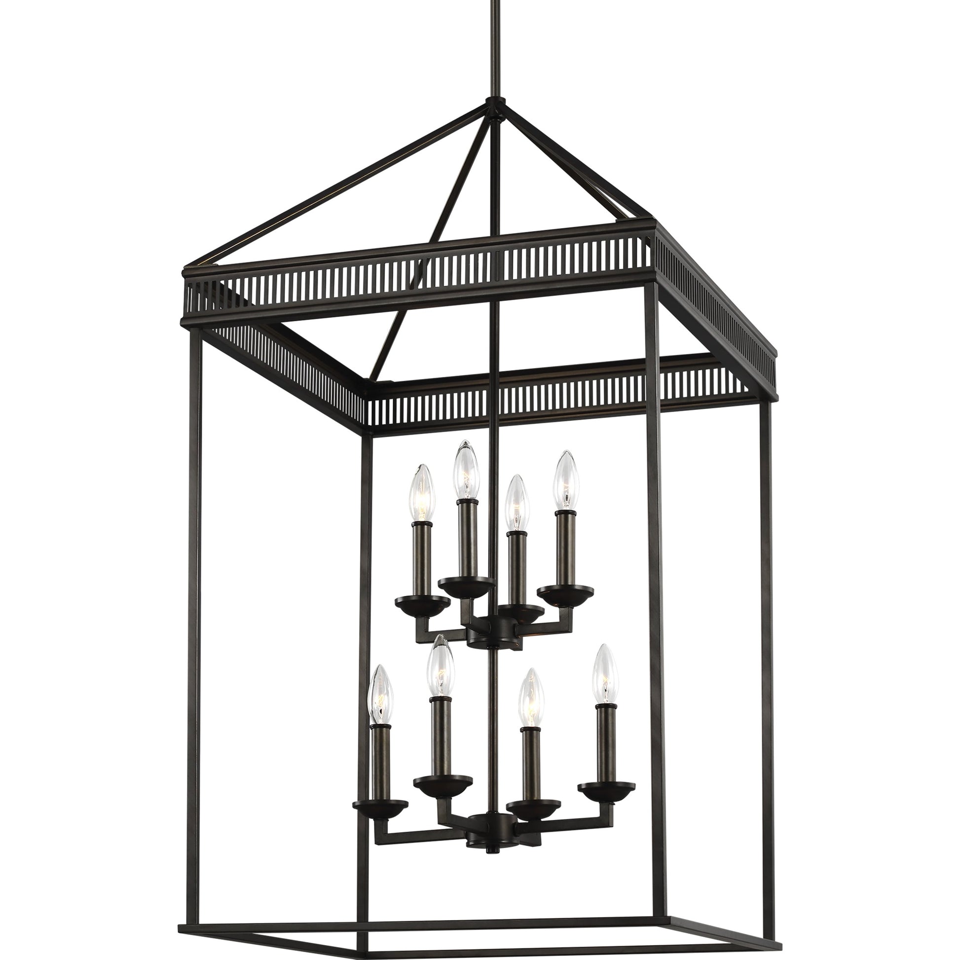 Woodruff Chandelier by Generation Lighting in polished nickel. Made from steel in a traditional style.