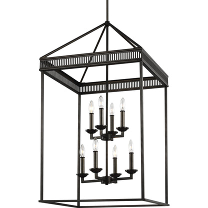 Woodruff Chandelier by Generation Lighting in polished nickel. Made from steel in a traditional style.