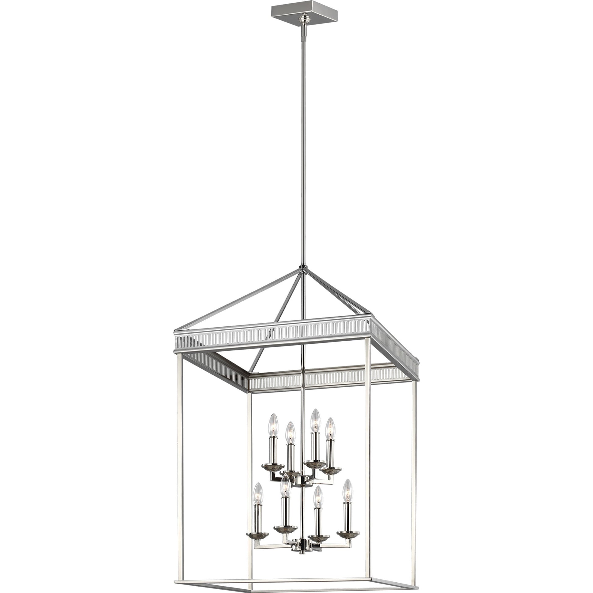 Woodruff Chandelier by Generation Lighting in polished nickel. Made from steel in a traditional style.