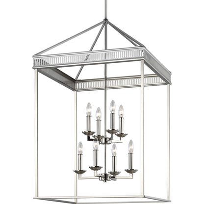 Woodruff Chandelier by Generation Lighting in polished nickel. Made from steel in a traditional style.