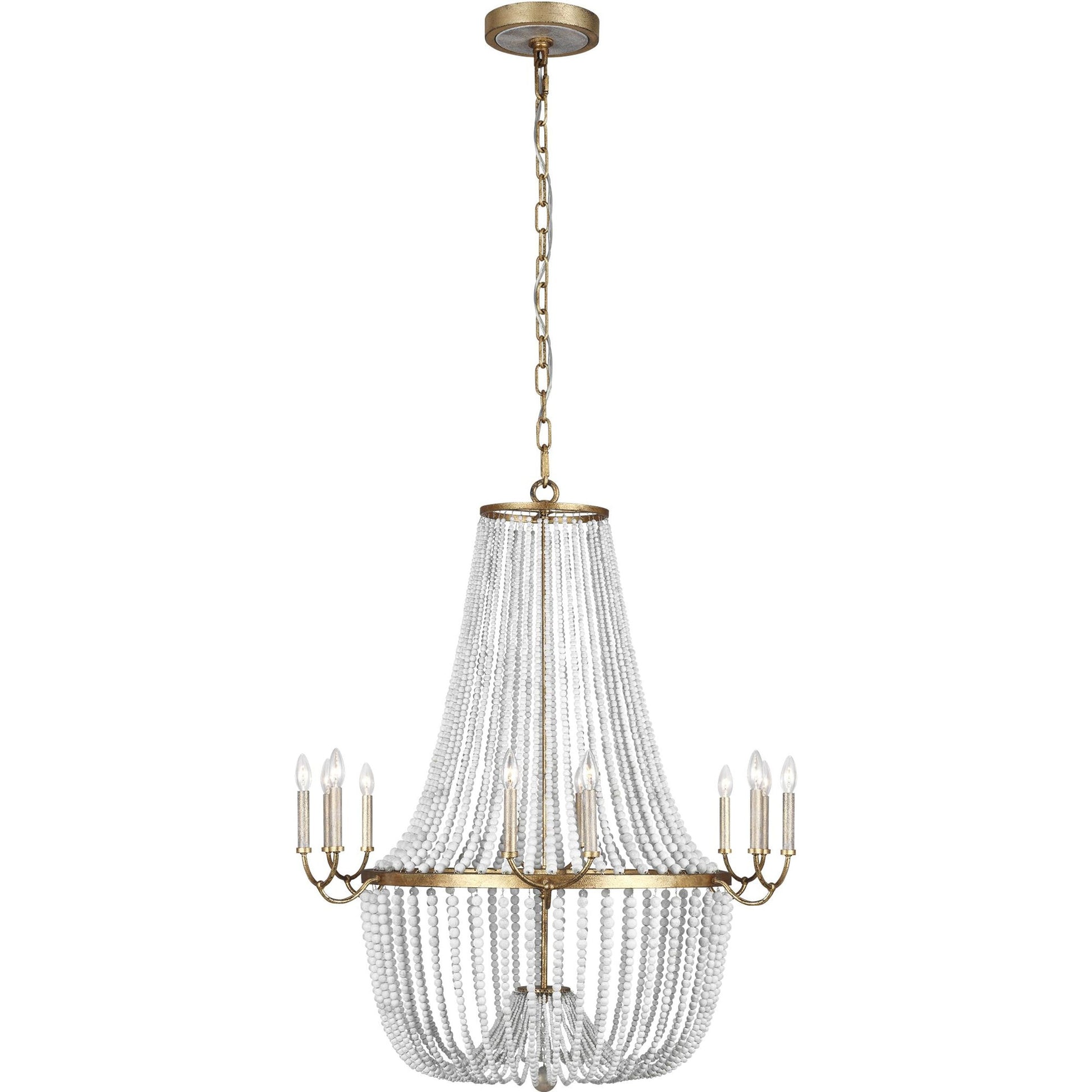 Marielle Chandelier by Generation Lighting in antique gild. Made from steel in a traditional style.