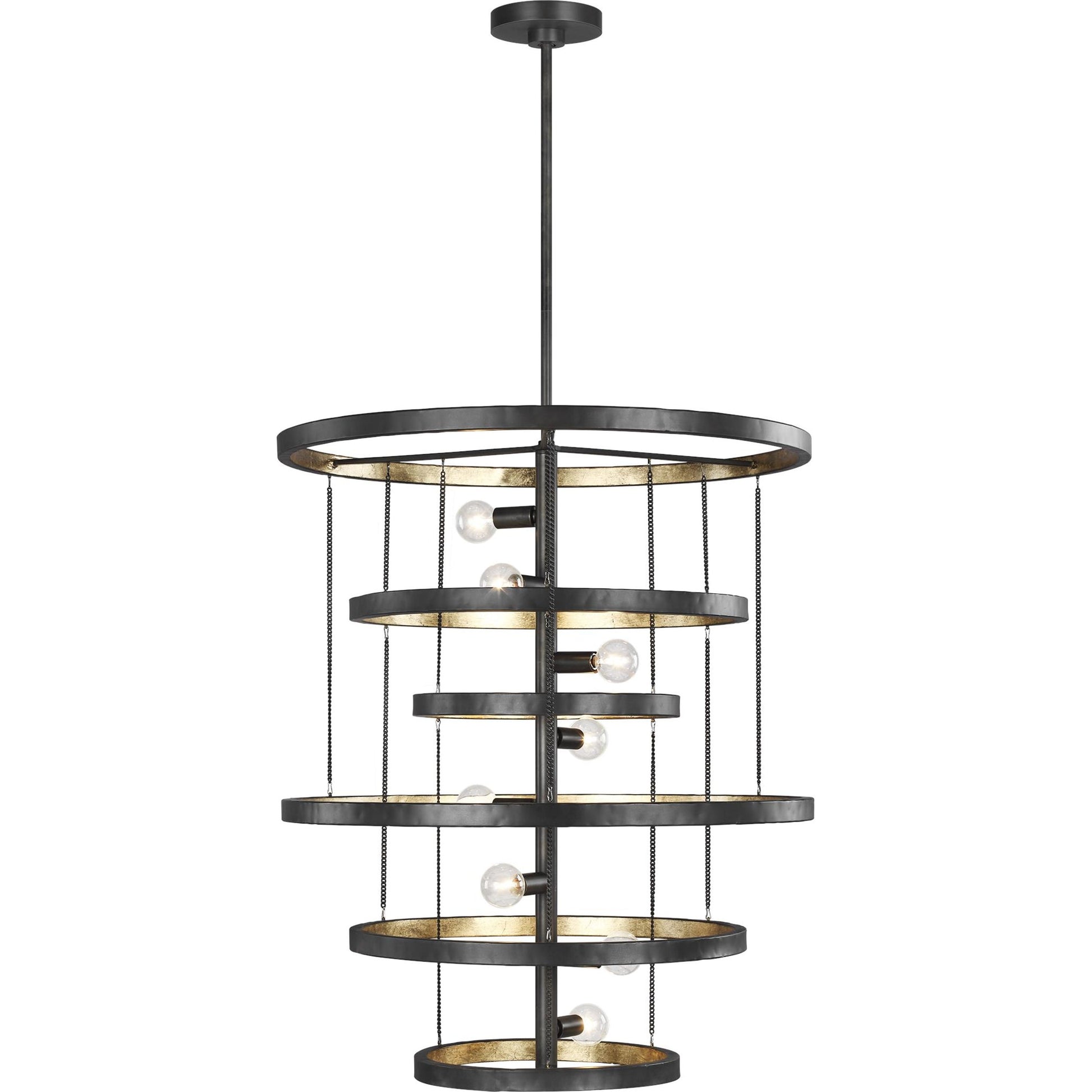 Celeste Chandelier by Generation Lighting in aged iron. Made from steel in a modern style.